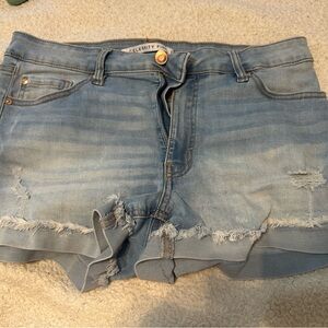 Celebrity Pink Blue Jean Shorts Distressed Style
